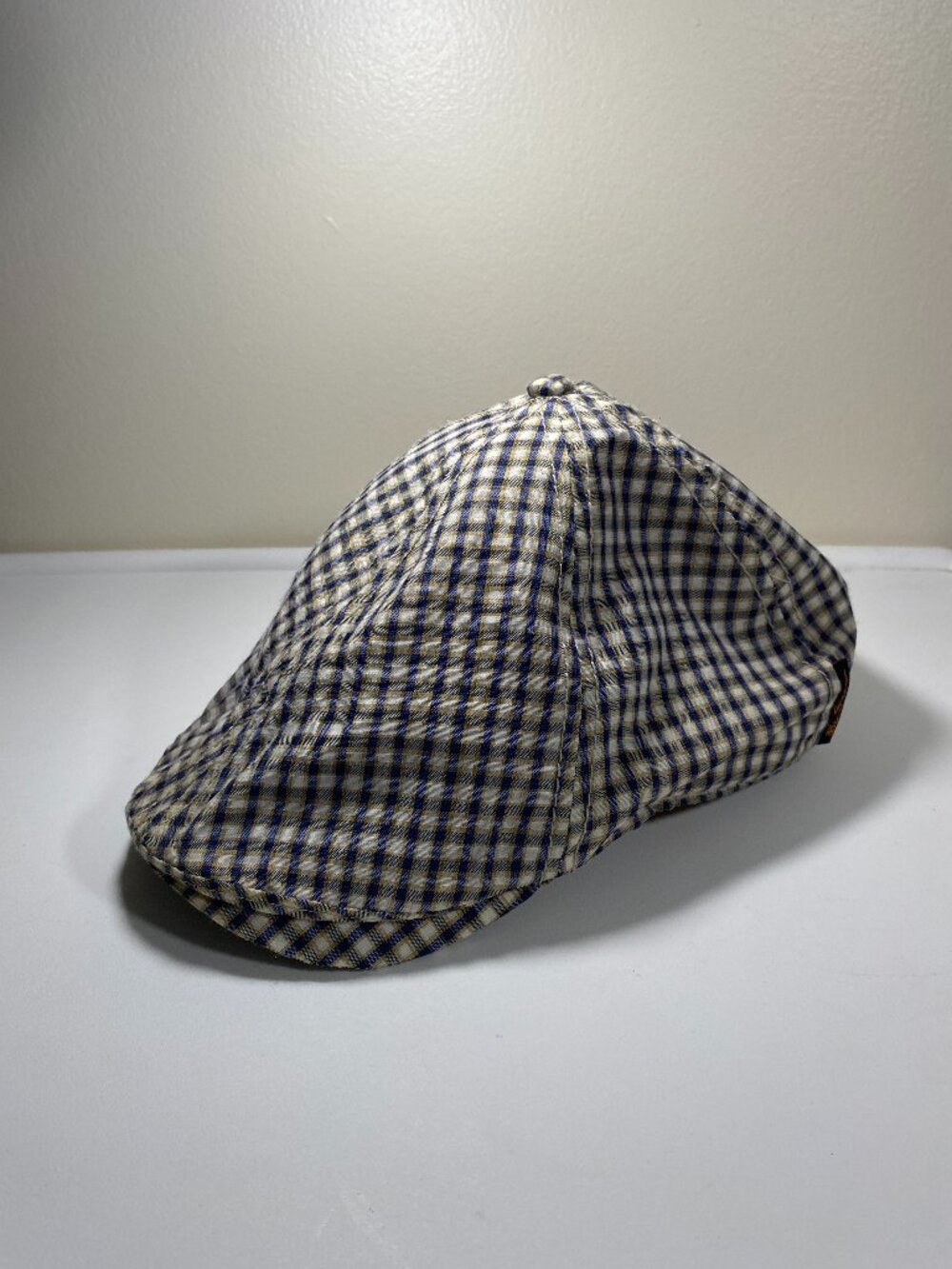 Ben Sherman Gingham Check Flat Cap Newsboy Hat L/XL Navy Tan Cream